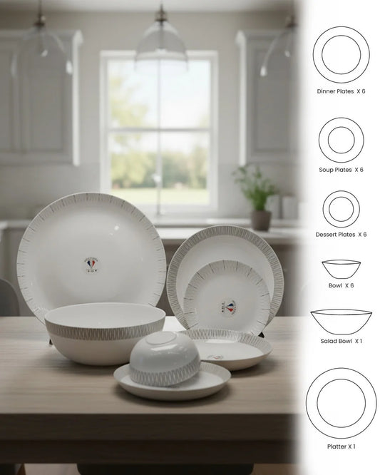 26-Piece Opal Dinner Set – Grey Line Design
