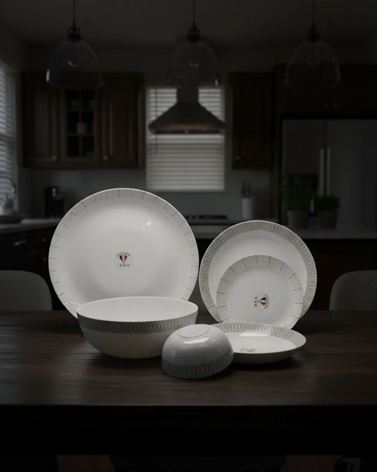 26-Piece Opal Dinner Set – Grey Line Design