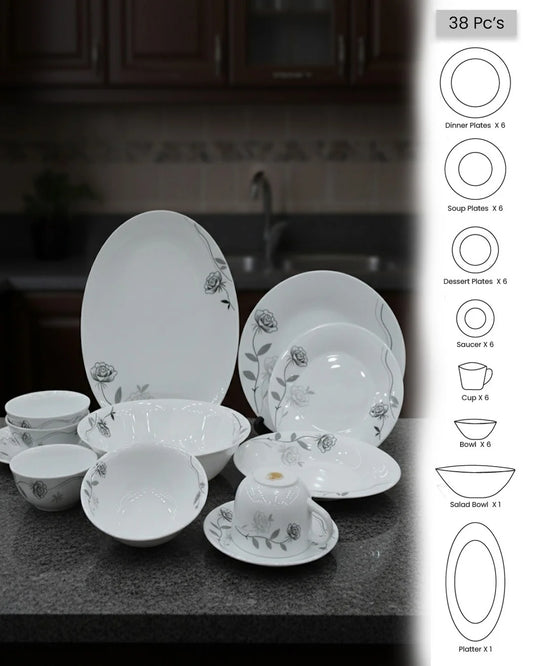 Opal Dinner Set – 38 & 52 Pieces | Premium Dinnerware for 6–8 Persons