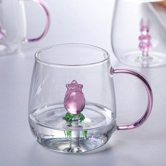 Pink Rose Double-Wall Glass Mug