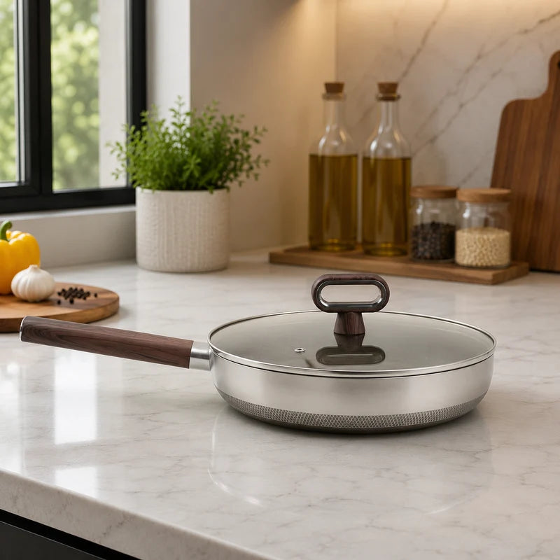 Titanium Coated Fry Pan with Glass Lid 28cm