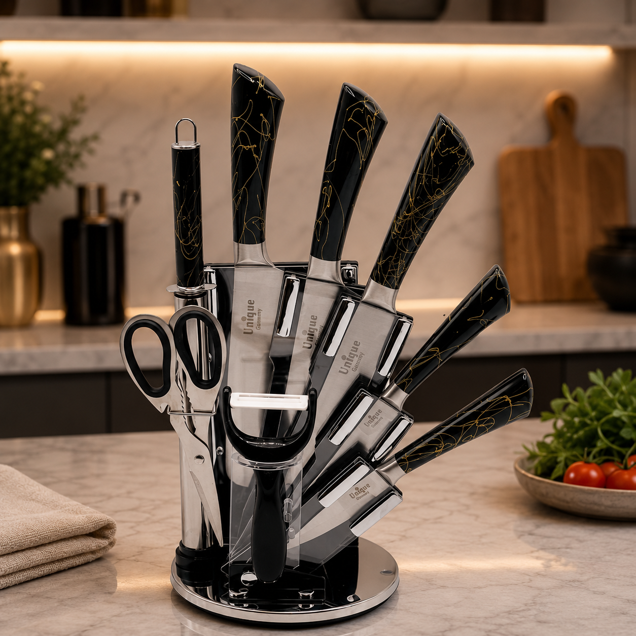 7-Piece Premium Stainless Steel Knife Set with Rotating Stand