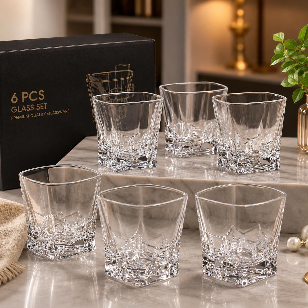 6 Pcs Crystal Glass Tumbler Set