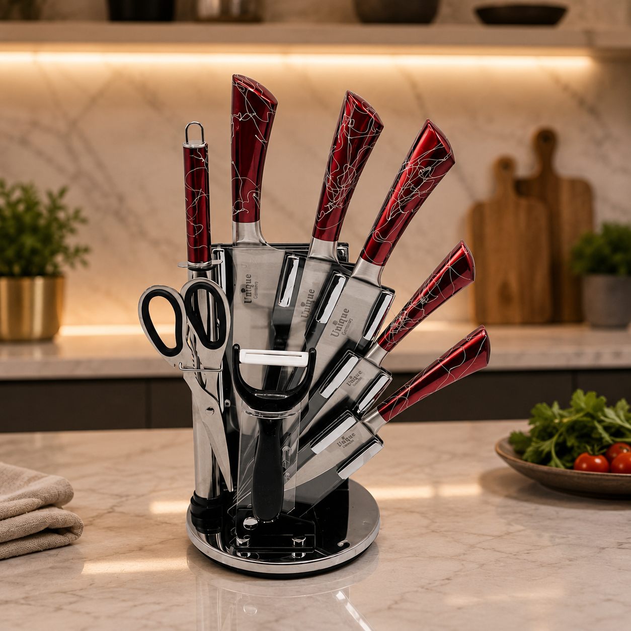 7-Piece Premium Stainless Steel Knife Set with Rotating Stand