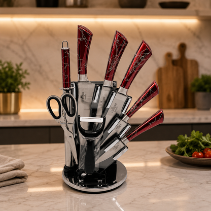 7-Piece Premium Stainless Steel Knife Set with Rotating Stand