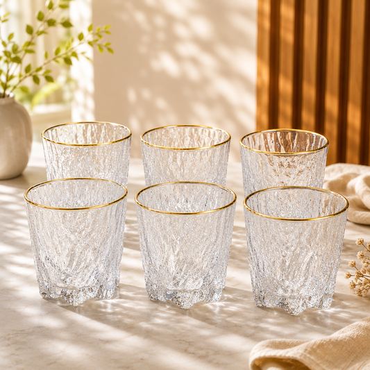 6 Pcs Premium Crystal Glass Set with Golden Rim
