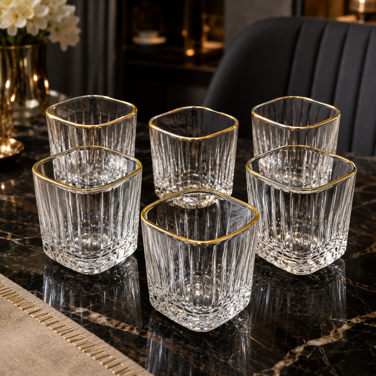 6 Pcs Premium Gold Rim Crystal Glass Tumbler Set
