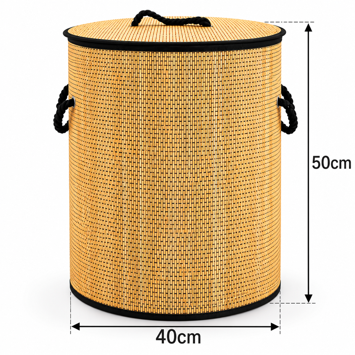 Premium Bamboo Laundry Basket with Lid & Rope Handles – 40 × 50 cm
