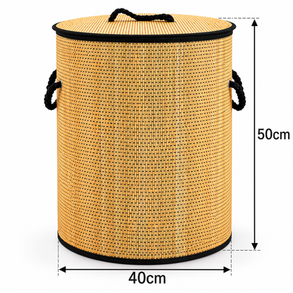 Premium Bamboo Laundry Basket with Lid & Rope Handles – 40 × 50 cm