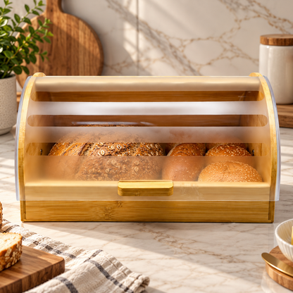 Premium Bamboo Bread Box with Roll-Top Lid