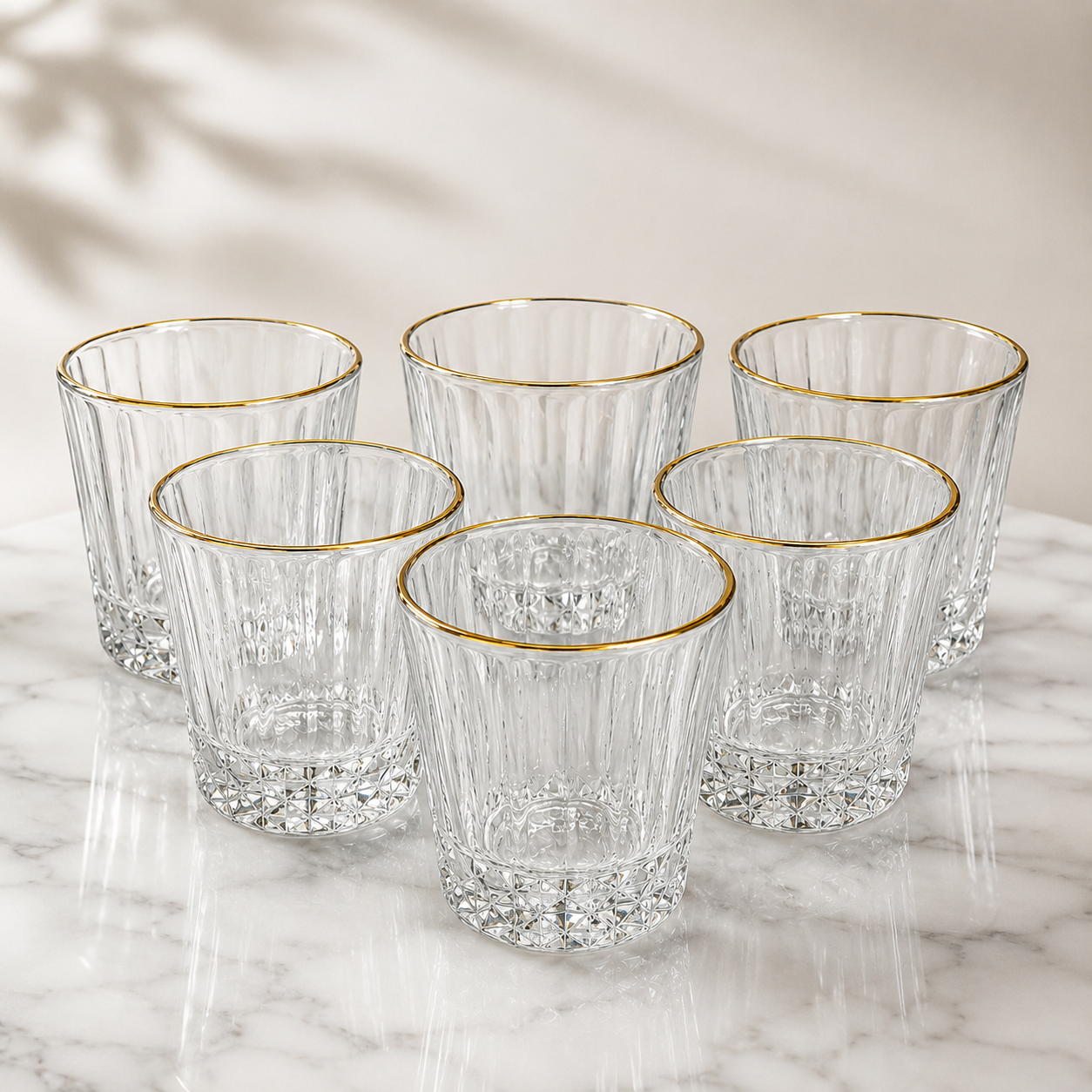 6 Pcs Luxury Gold Rim Crystal Glass Tumbler Set