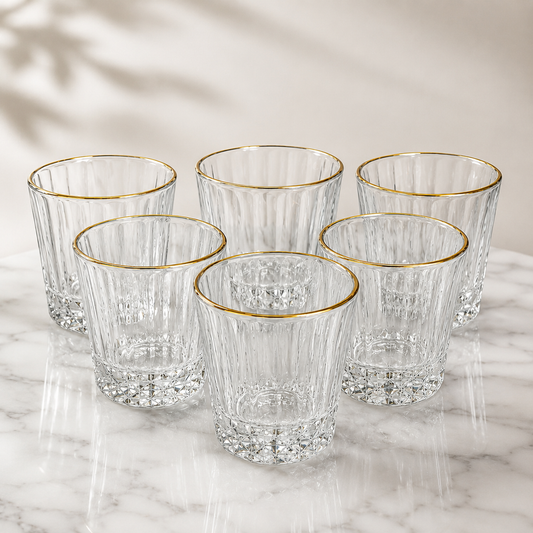 6 Pcs Luxury Gold Rim Crystal Glass Tumbler Set