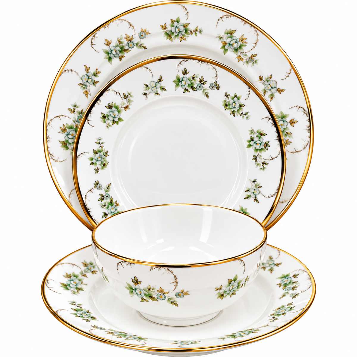 Premium Porcelain 24-Piece Dinner Set for 6 Persons – Elegant Floral & Gold Rim