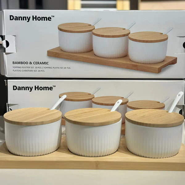 Danny Home Bamboo Tray & Ceramic Pastry Bowls