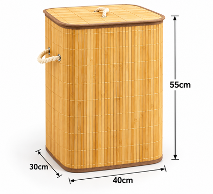Bamboo Laundry Basket with Lid & Rope Handles – 40 × 30 × 55 cm