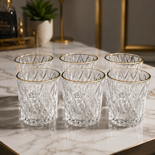 6 Pcs Gold Rim Crystal Glass Set