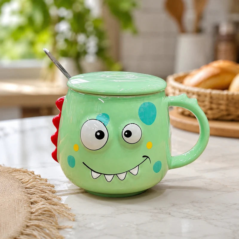 Cute Monster Ceramic Mug with Lid & Spoon