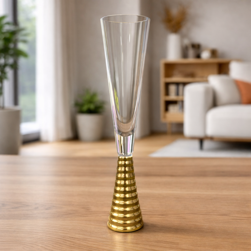 Crystal Gold Screw Stem Champagne Flutes – 6pcs