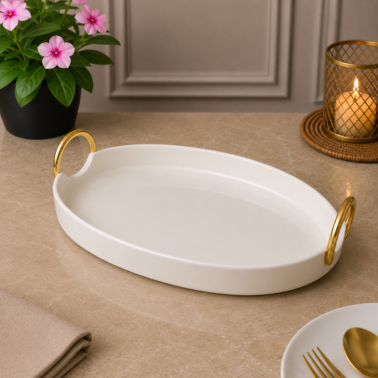 Brilliant Golden Oval Luxe 12.5" Ceramic Plate with  Handles
