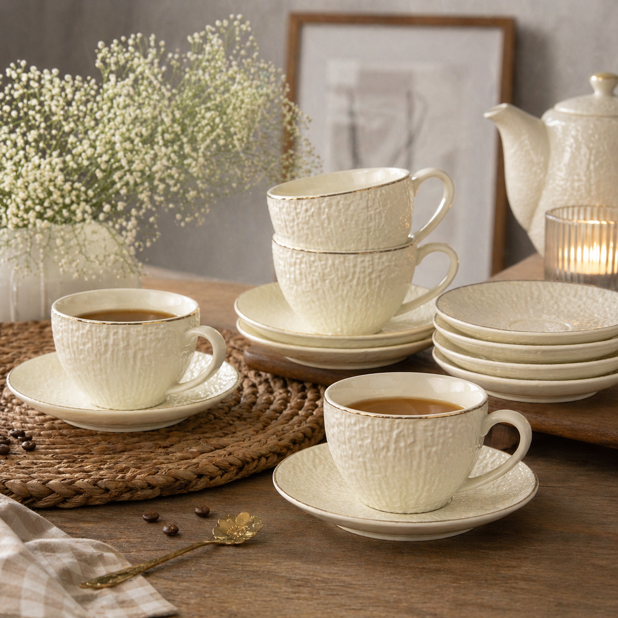 Tea Cup & Saucer Set – 12 Pcs (6 Cups + 6 Saucers)