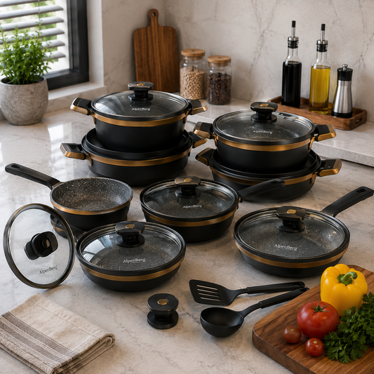 Alpenberg 12 Pieces Non-Stick Cookware Set with Glass Lids