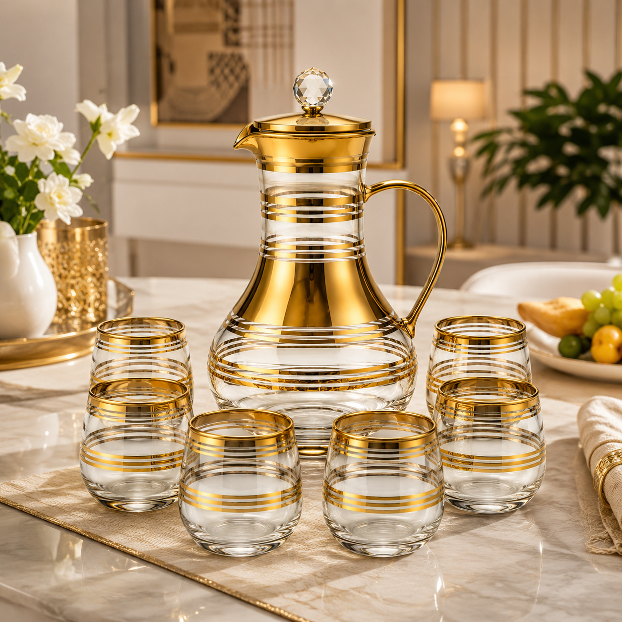 Luxury Gold Glass Water Set – 7 Pieces