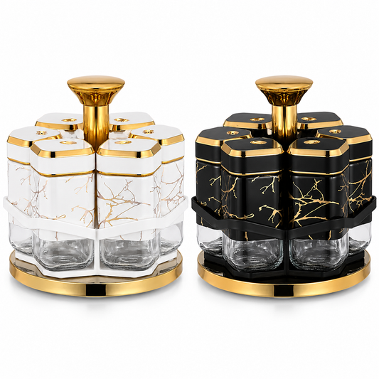 6-Piece Rotating Spice Jar Set – White & Black