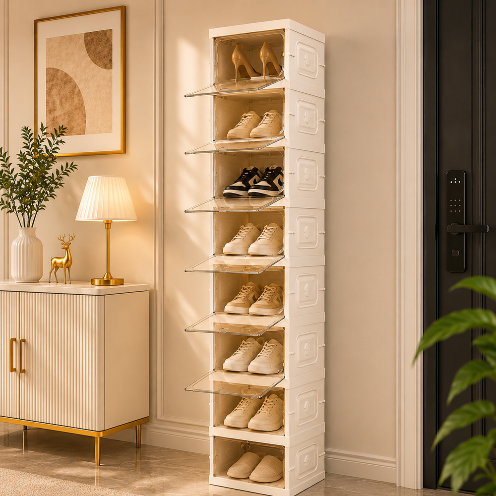 9-Tier Modular Foldable Shoe Storage Cabinet with Transparent Front Doors