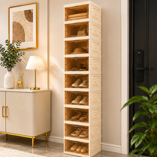 9-Tier Modular Foldable Shoe Storage Cabinet with Transparent Front Doors