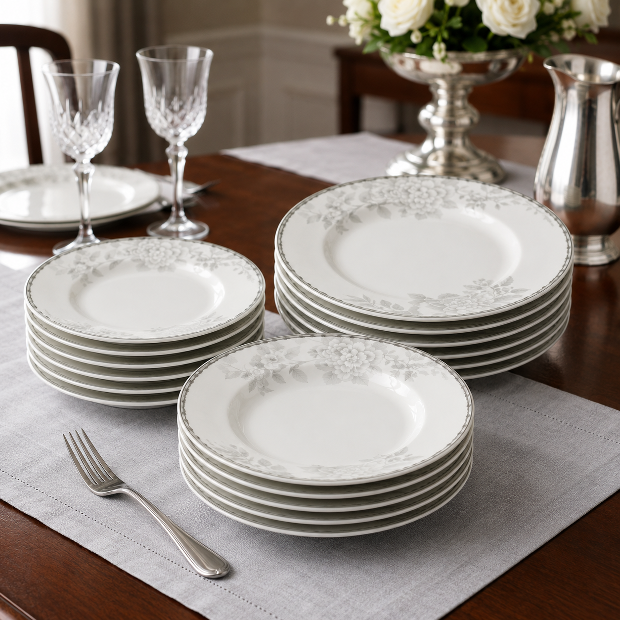 Premium Superbone 18pcs Dinnerware Set with Floral Design