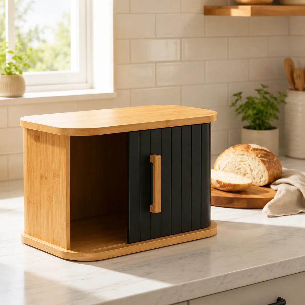 Premium Bamboo Bread Box & Kitchen Storage Organizer