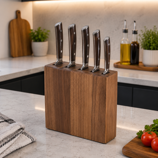 Alpenberg 6 Pieces Wooden Knife Set with Block – Brown