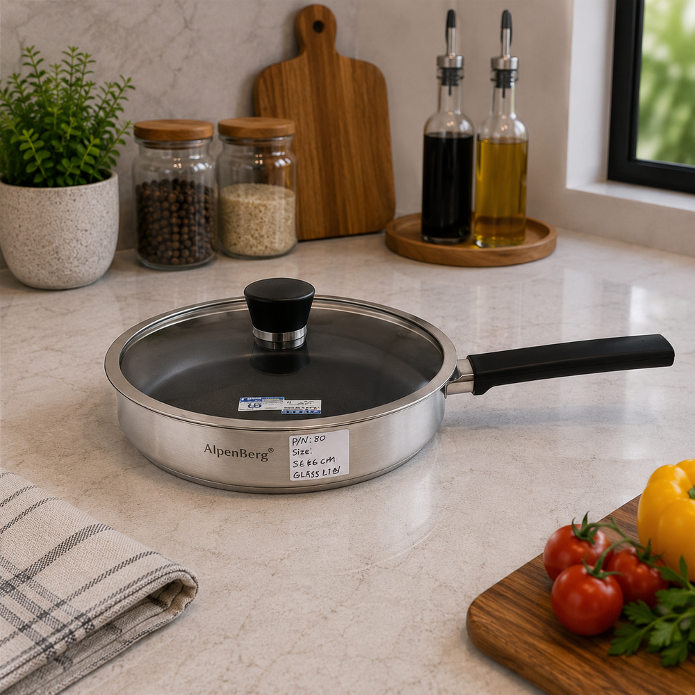 Alpenberg 30x6cm Stainless Steel Fry Pan with Glass Lid