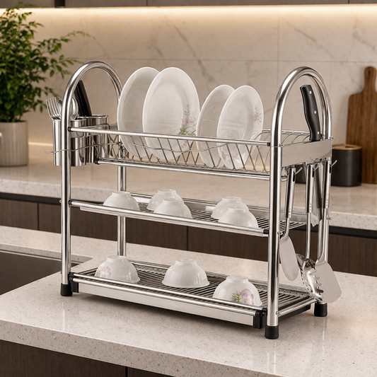 3-Tier Stainless Steel Dish Drying Rack with Utensil Holder