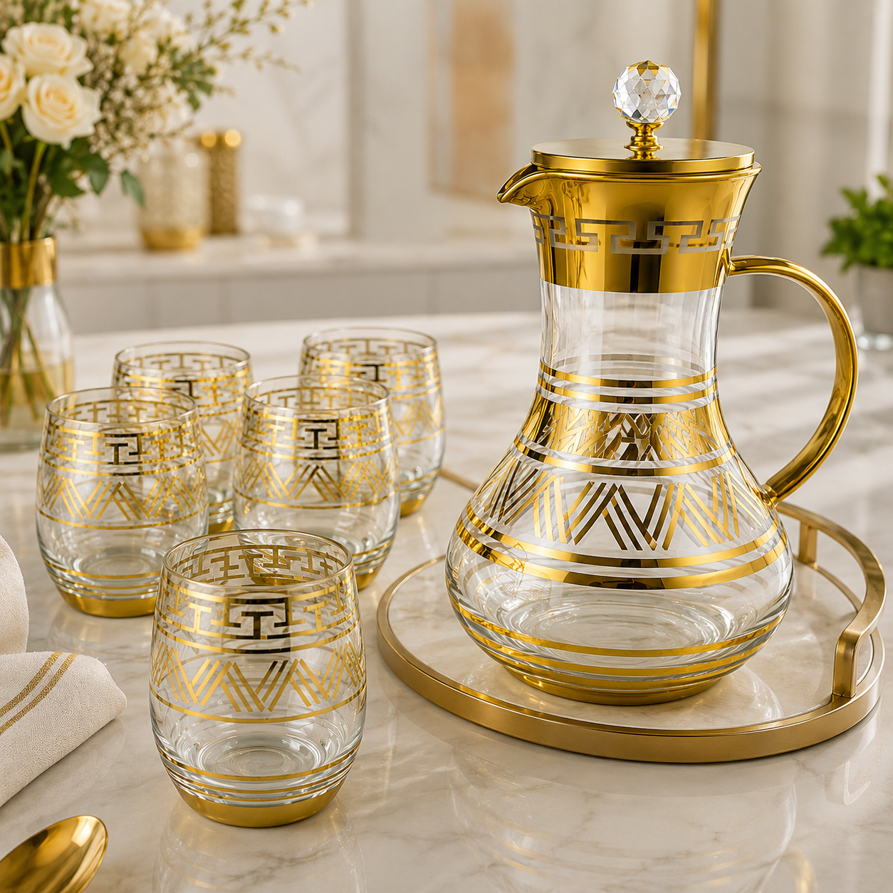 Luxury Gold Glass Water Set – 7 Pieces