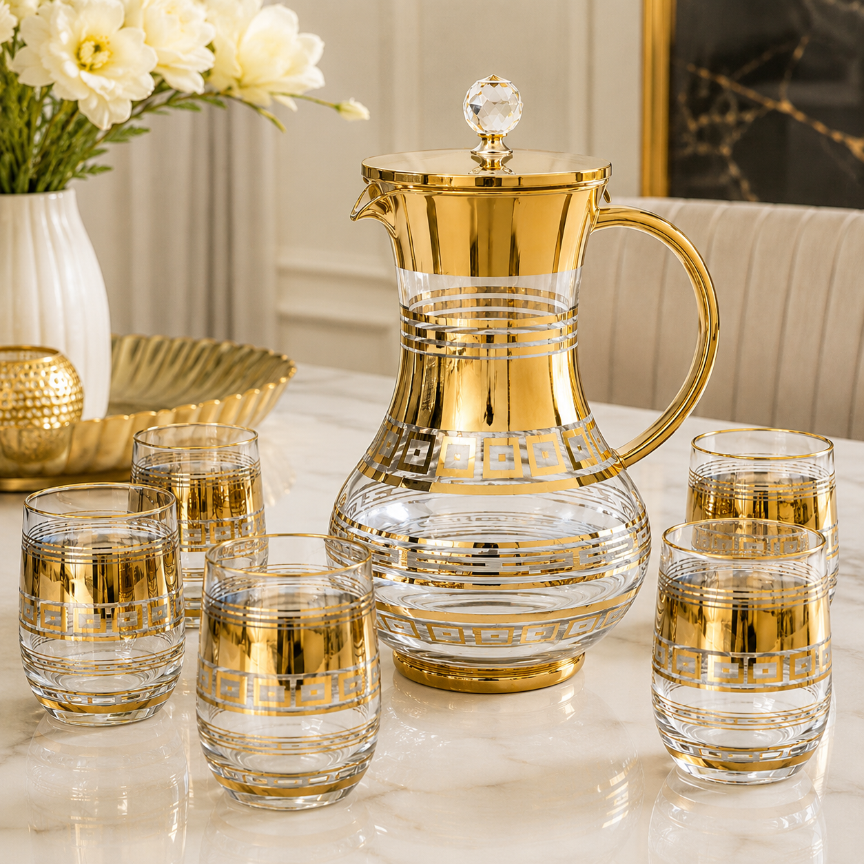 Luxury Gold Glass Water Set – 7 Pieces