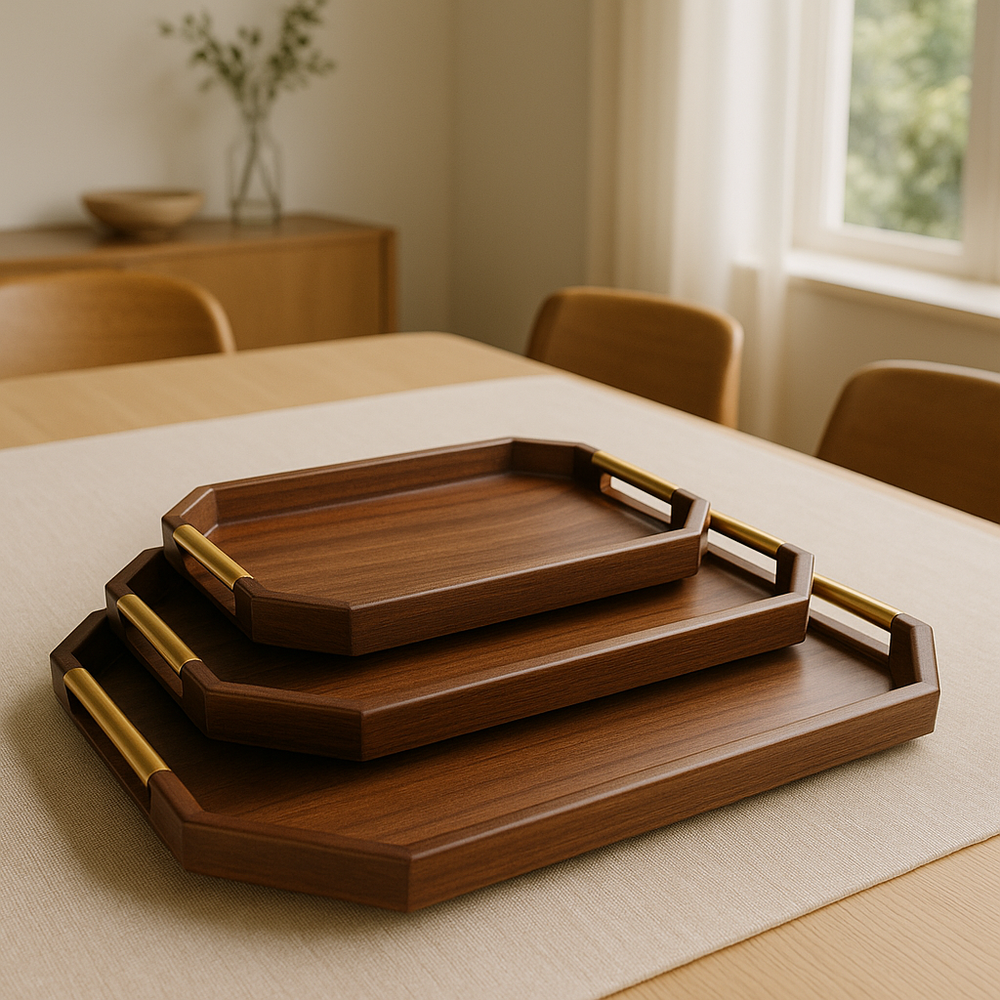 Walnut Wooden Serving Tray Set – 3pcs