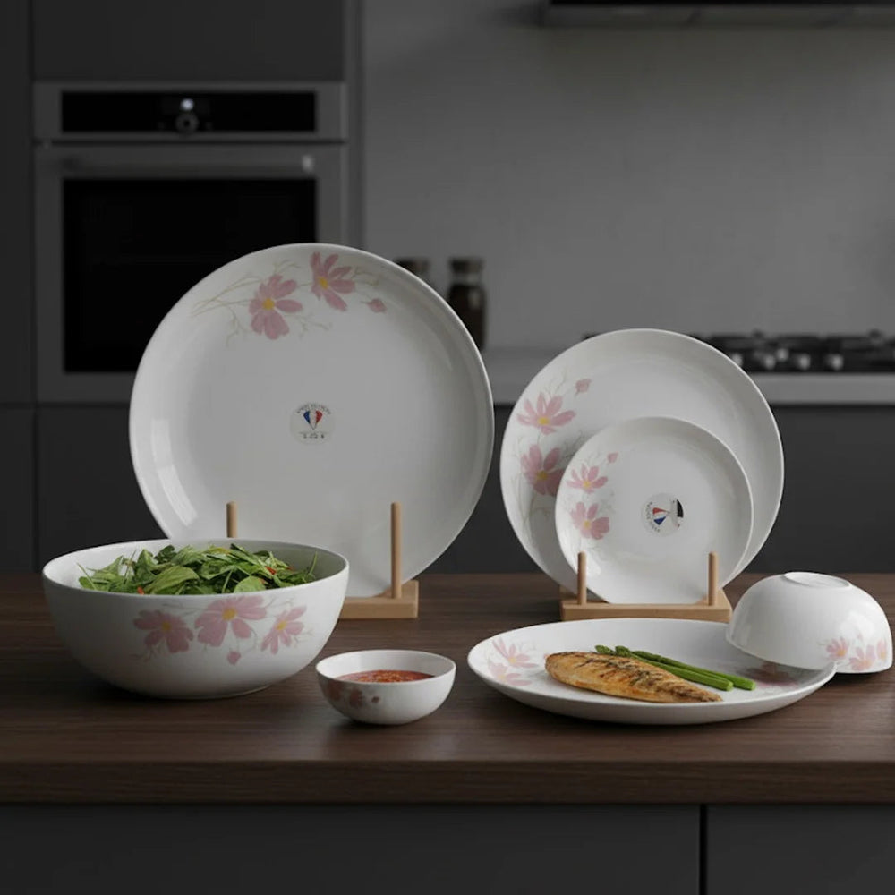Premium 26-Piece Opal Dinner Set – Pink Floral Design