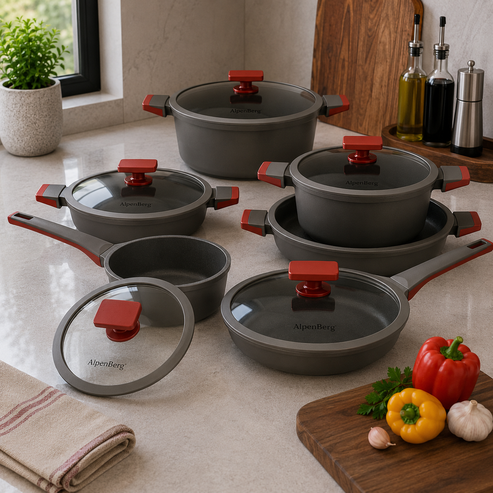 Alpenberg 12 Pieces Non-Stick Cookware Set with Glass Lids