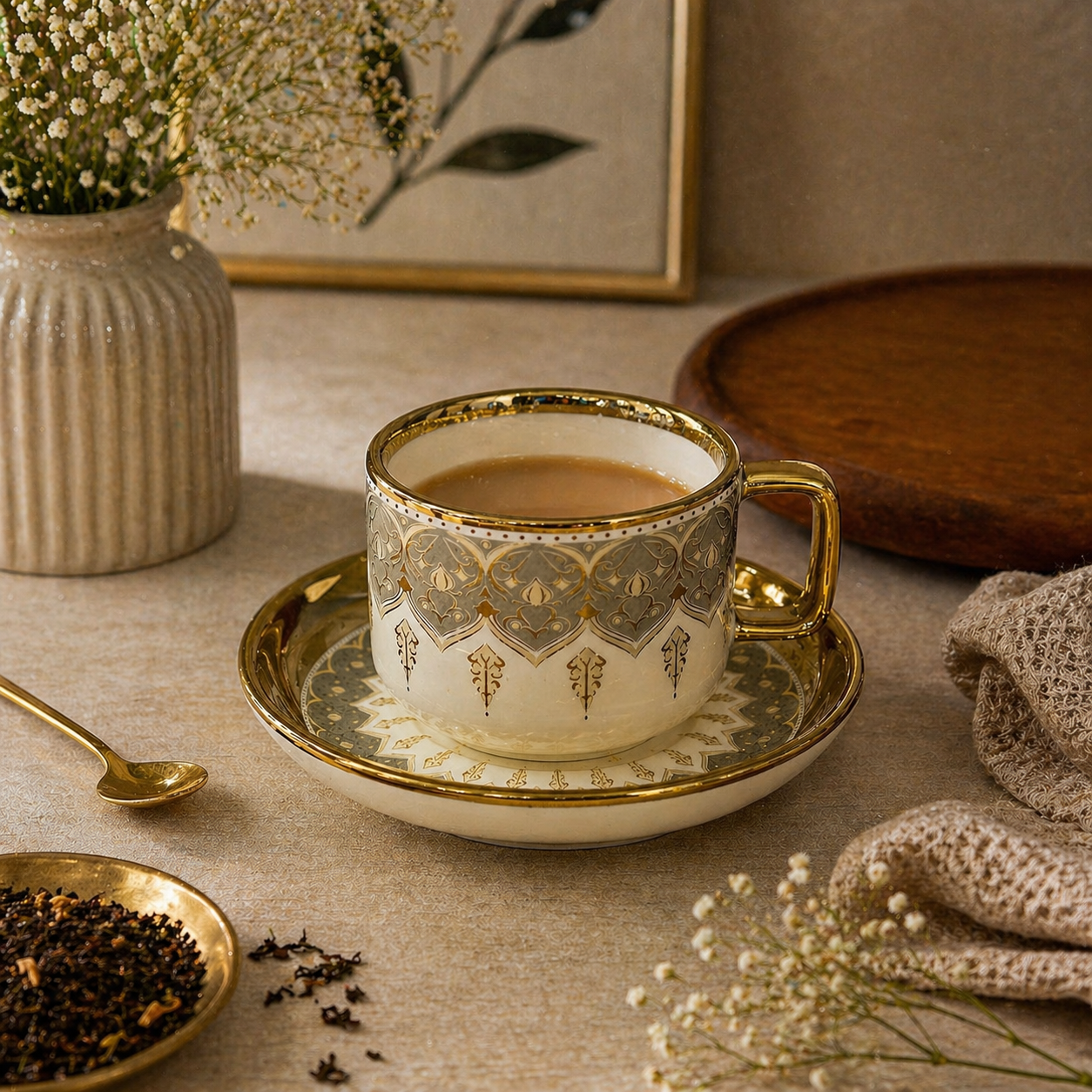 Tea Cup & Saucer Set – 12 Piece Premium Ceramic Set (6 Cups + 6 Saucers)