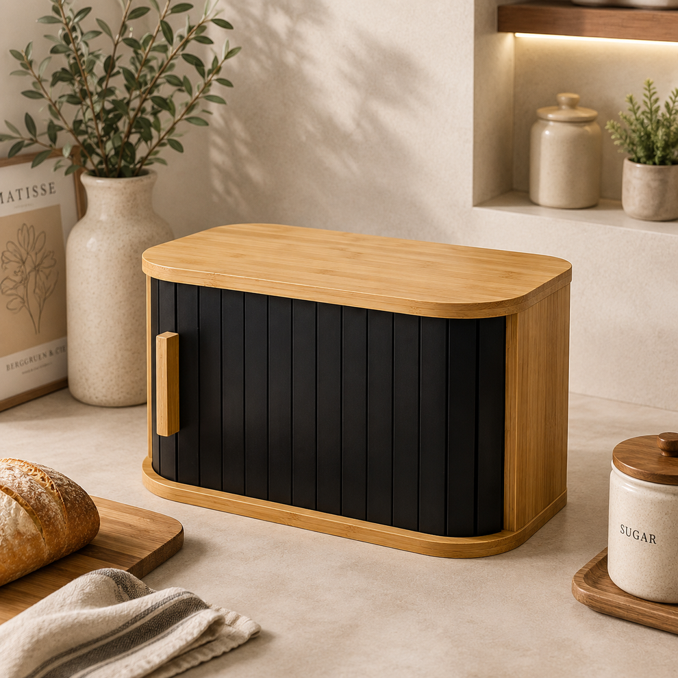Premium Bamboo Bread Box & Kitchen Storage Organizer