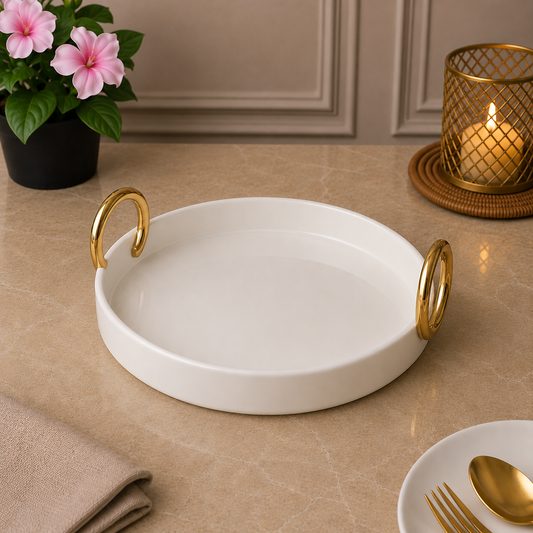 Brilliant Golden Leaf 10.75" Ceramic Plate with Handles