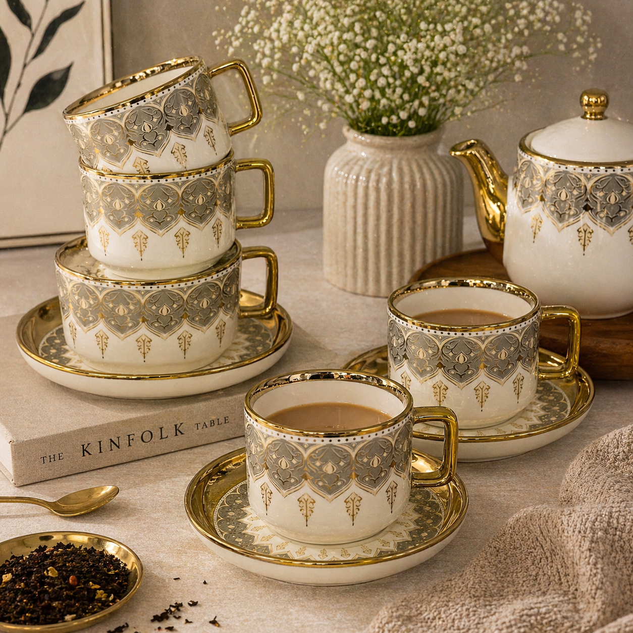 Tea Cup & Saucer Set – 12 Piece Premium Ceramic Set (6 Cups + 6 Saucers)