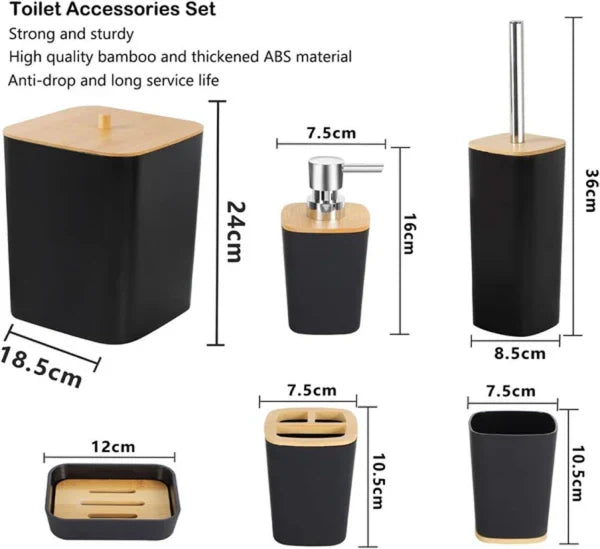 Premium Quality 6Pcs Bathroom Set - Black